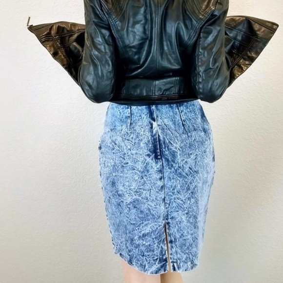 Vintage 80's acid stone wash jean skirt fringe - Picture 3 of 8